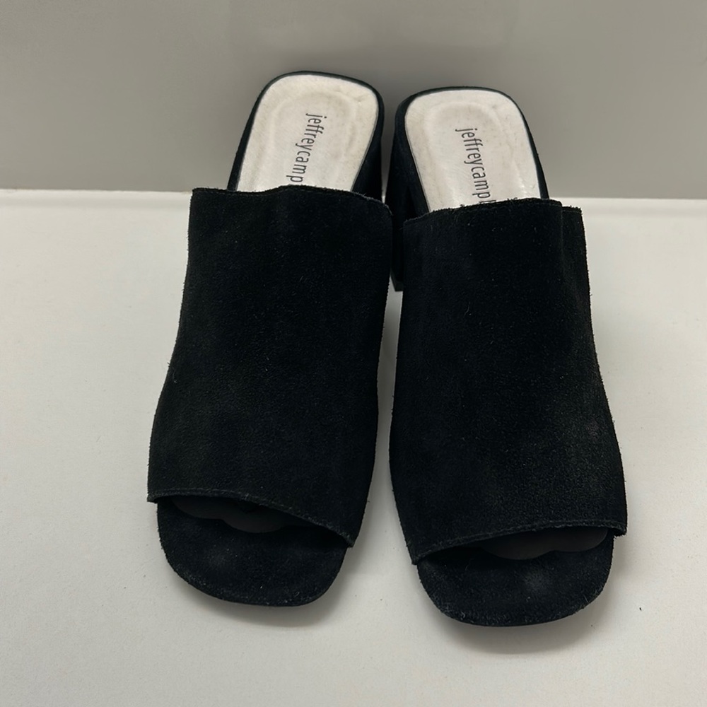 Jeffrey Campbell Perpétua Black Suede Block Heel Slide Sandals 7.5 like new